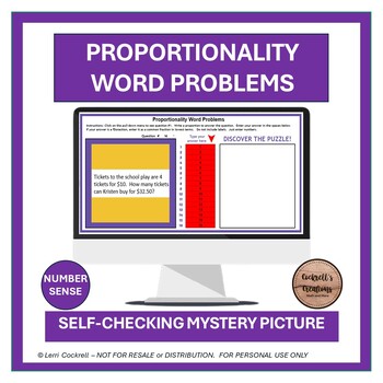 Preview of Proportionality in Word Problems Self-Checking Picture Puzzle and Printable