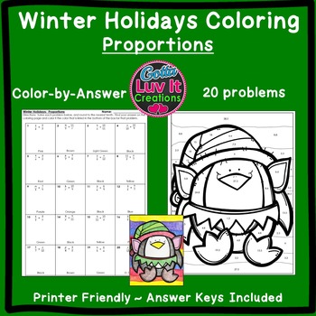 Preview of Christmas Math Winter Math Solving Proportions Color by Number Holiday Activity