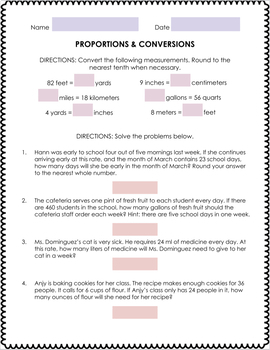 Preview of Proportions & Conversions Practice (Digital & Printable) - Answer Key Included
