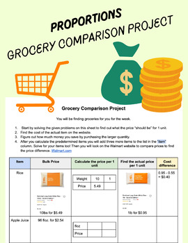 Preview of Proportions - Grocery Shopping Price Comparison Activity