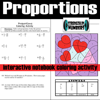 Preview of Proportions Interactive Notebook Valentine's Day Coloring Activity