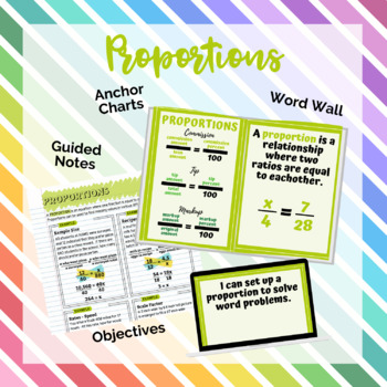 Preview of Proportions Set: Guided Notes, Anchor Charts, Word Wall, Objective Posters