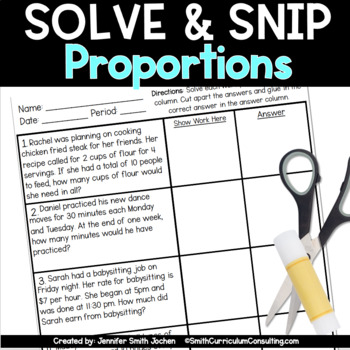 Preview of Proportions Solve and Snip® Interactive Word Problems - Self Checking