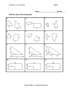 Solving Proportions Similar Figure Worksheet by Algebra Funsheets