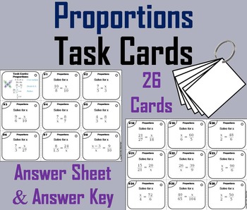 Preview of Solving Proportions Task Cards Activity 6th 7th 8th 9th Grade