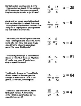 Proportions Word Problems Card Sort #2 (setting up and solving proportions)