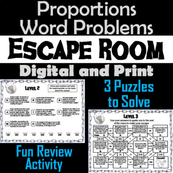 Preview of Proportions Word Problems Activity: Escape Room Math Breakout Game