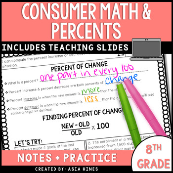 Preview of Proportions and Percents Consumer Math Percent of Change Tax Tip Guided Notes