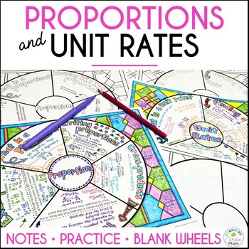 Preview of Solving Proportions, Comparing Unit Rates Guided Notes Math Doodle Wheels