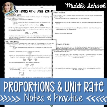Preview of Proportions and Unit Rates Notes and Practice