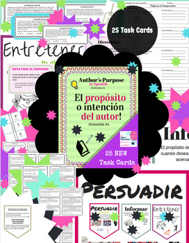 Preview of Spanish Author's Purpose Task Cards - Proposito del Autor - 24 Task Cards