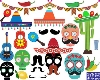Preview of Props Fiesta Mexico Bunting Cutting SVG Clip art back party food skull taco -50S