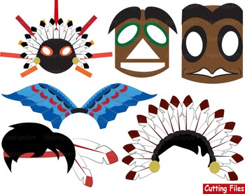 Preview of Props Indian Cutting Files Clip Art school mask face native american booth -53S