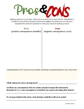 pros and cons worksheet therapist aid