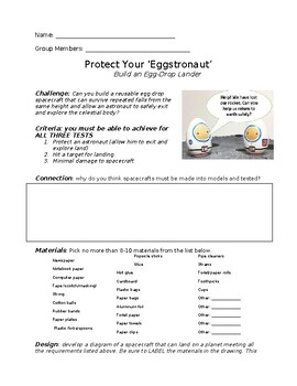 Preview of Protect your "Eggstronaut" Egg Drop Worksheet