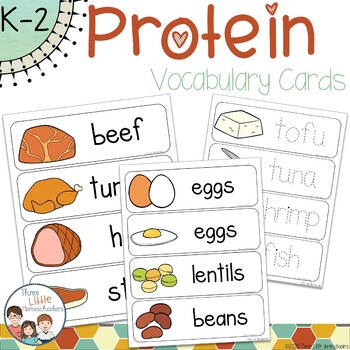 Preview of Protein Foods Vocabulary Word Wall Cards plus Write & Wipe Version