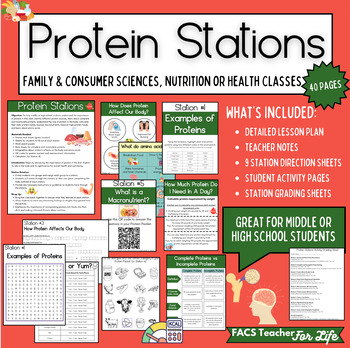 Preview of Protein Stations: FACS, Health, Nutrition, Cooking, Middle/High School, NO PREP