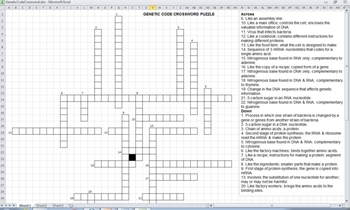 Preview of Protein Synthesis Crossword Puzzle (electronically fillable & printable)
