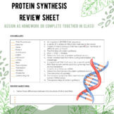 Protein Synthesis Review Sheet 