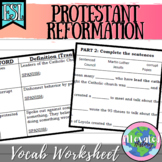 Protestant Reformation ESL Vocabulary Worksheet