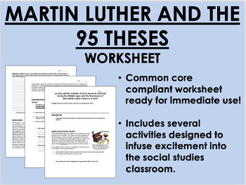 Preview of Martin Luther and the 95 Theses worksheet - Protestant Reformation