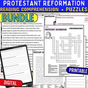 Preview of Protestant Reformation Reading Comprehension Passage,PUZZLES,Quiz,DIGITAL.BUNDLE