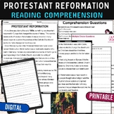 Protestant Reformation Reading Comprehension Passage Quiz,
