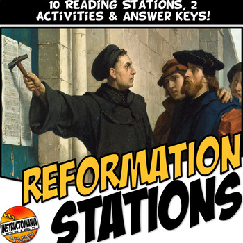 Preview of Protestant Reformation Stations Activity Set with Graphic Organizer Worksheets