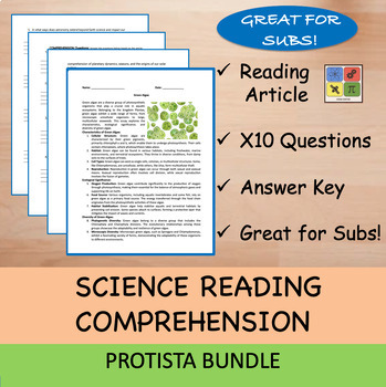 Preview of Protista Bundle - Reading Passage and x 10 Questions (EDITABLE)