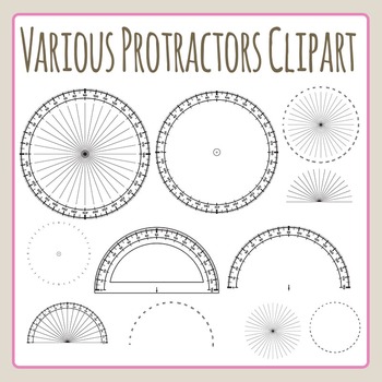 protractor 180 degrees and 360 degree angles geometry math clip art