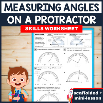 Preview of PROTRACTOR ANGLE MEASUREMENT: Practice Worksheet (4.MD.6)
