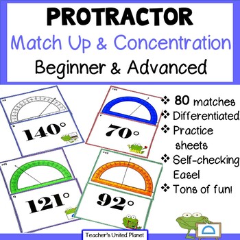 Preview of Protractor Games/Activities - Match Up/Concentration/Task cards/Easel  4.MD.C.6