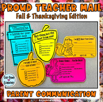 Preview of Proud Teacher Mail | Thanksgiving | Parent Communication | 1 or 2 Educators |