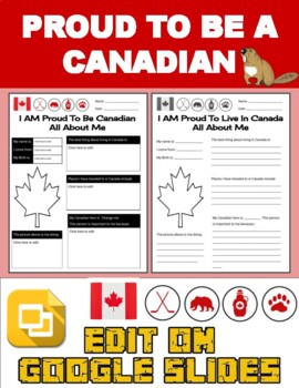 Preview of Proud To Be a Canadian: All About Me Worksheet (Editable in Google Slides)