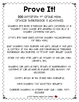 Prove It 200 Different 4th Grade Math Critical Thinking Dok 3 Activities