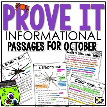 Preview of Prove It Fall and Halloween Reading Passages | Spiders, Bats, Pumpkins, Owls
