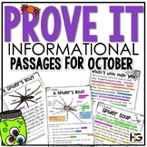 Prove It Fall and Halloween Reading Passages | Spiders, Ba