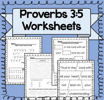 Preview of Proverbs 3:5 Bible Verse Sunday School Worksheet Set