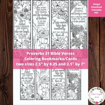 Proverbs 31 Woman Coloring Bible Verse Bookmarks Cards Floral Scripture ...
