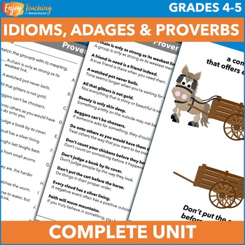 Preview of Lists of Idioms, Adages and Proverbs with Anchor Charts, Activities & Games Unit