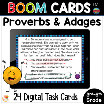 Preview of Proverbs & Adages BOOM CARDS™ Task Cards Figurative Language Activity: Digital