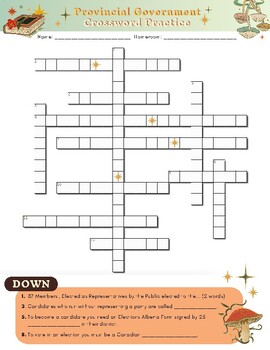 Preview of Provincial Government Crossword Puzzle Review - Alberta Grade 6 Social Studies