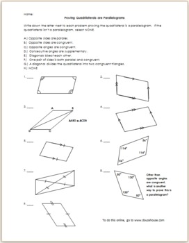 Proving Quadrilaterals Are Parallelograms Worksheets