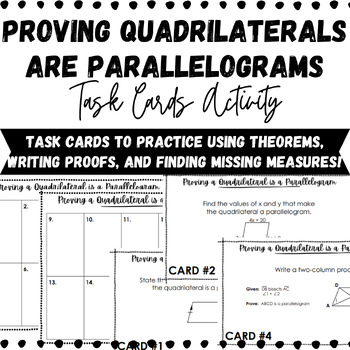 Preview of Proving Quadrilaterals are Parallelograms Task Cards: Algebraic & Proof Practice
