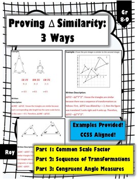 Preview of Proving Triangle Similarity: 3 Ways (Scale Factor, Transformations, Angles)