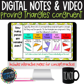 Preview of Proving Triangles Congruent Geometry Digital Guided Notes and Video