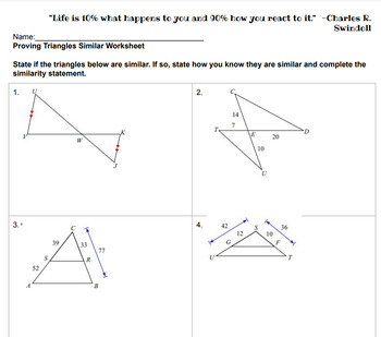 Preview of Proving Triangles Similar Worksheet