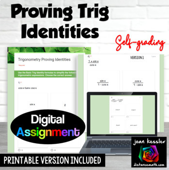 Preview of Proving Trig Identities Digital plus Printable Assignment