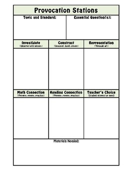 Provocation Station Planning Template by Katie Norman | TPT