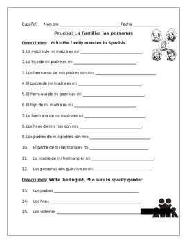 Prueba- La familia (vocabulario) by Srta M | TPT